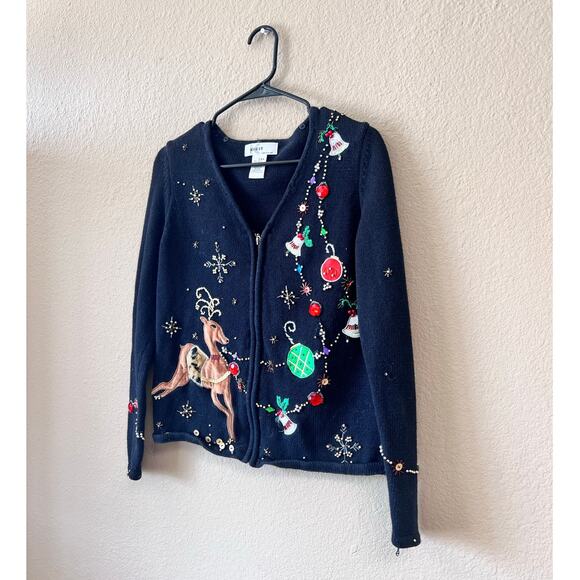 Vintage 1980's Kikit kitschy Christmas xmas cardigan sweater size S - Picture 2 of 6